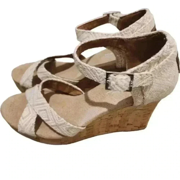 TOM'S Sienna Wedge Sandal Cork Sole Cream Beige Tan Espadrille Women's size 8.5 - Picture 5 of 11
